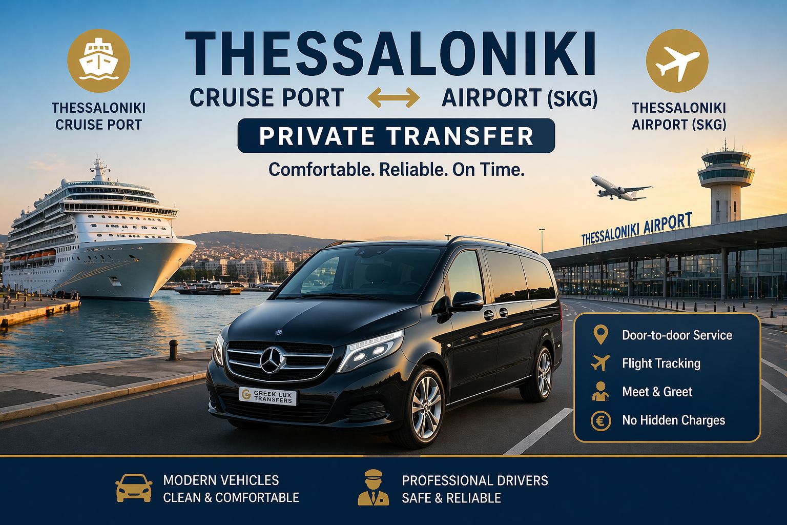 Private Transfer services Thessaloniki port to skg Airport